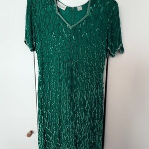 Laurence Kazar Emerald Beaded Dress